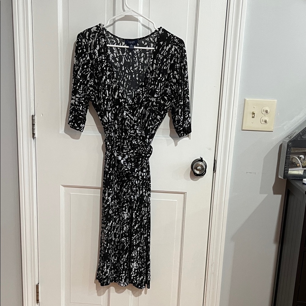 Chaps Monochrome Abstract Long Sleeve Dress